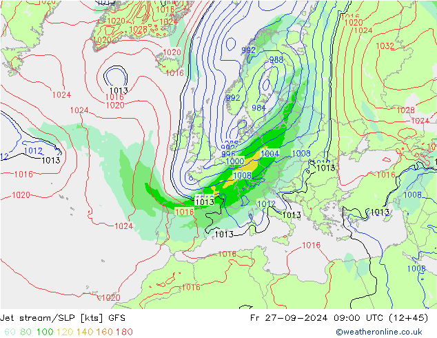 Jet stream GFS Sex 27.09.2024 09 UTC