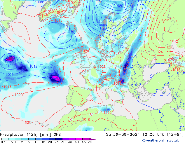 Precipitation (12h) GFS Ne 29.09.2024 00 UTC