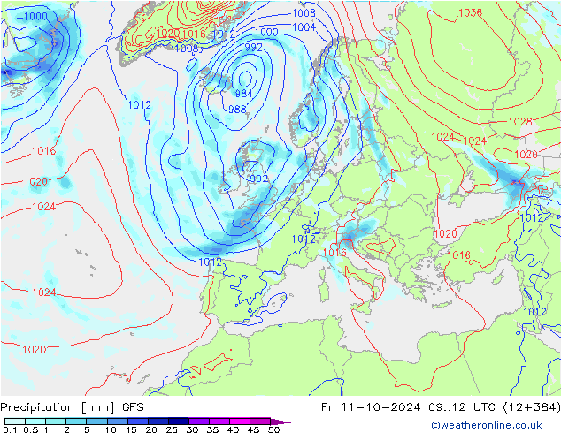 Precipitation GFS Fr 11.10.2024 12 UTC