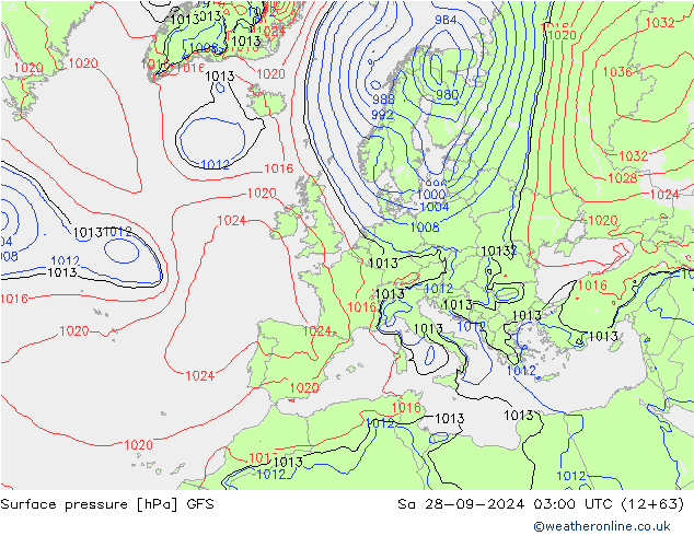 Surface pressure GFS Sa 28.09.2024 03 UTC