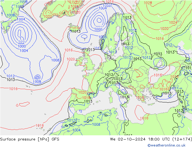 Surface pressure GFS We 02.10.2024 18 UTC