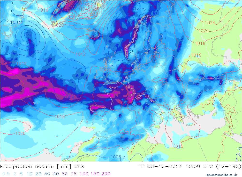 Totale neerslag GFS do 03.10.2024 12 UTC