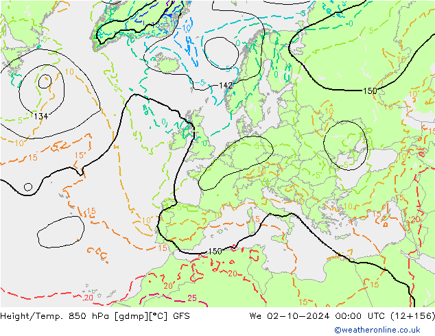 Z500/Rain (+SLP)/Z850 GFS St 02.10.2024 00 UTC