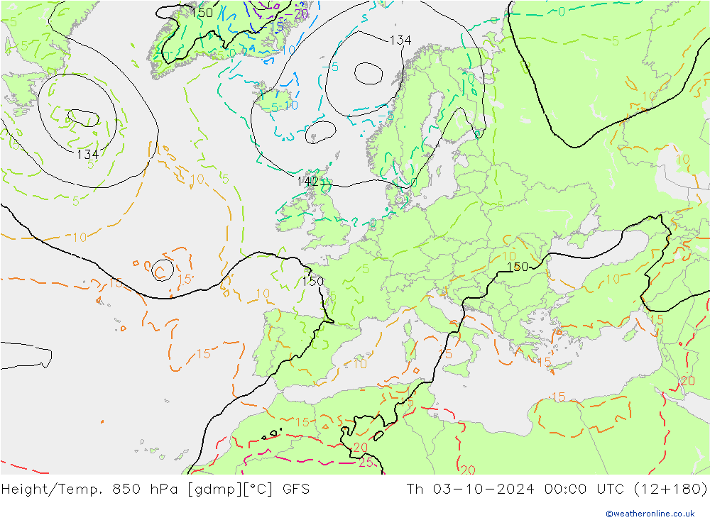 Height/Temp. 850 hPa GFS Th 03.10.2024 00 UTC