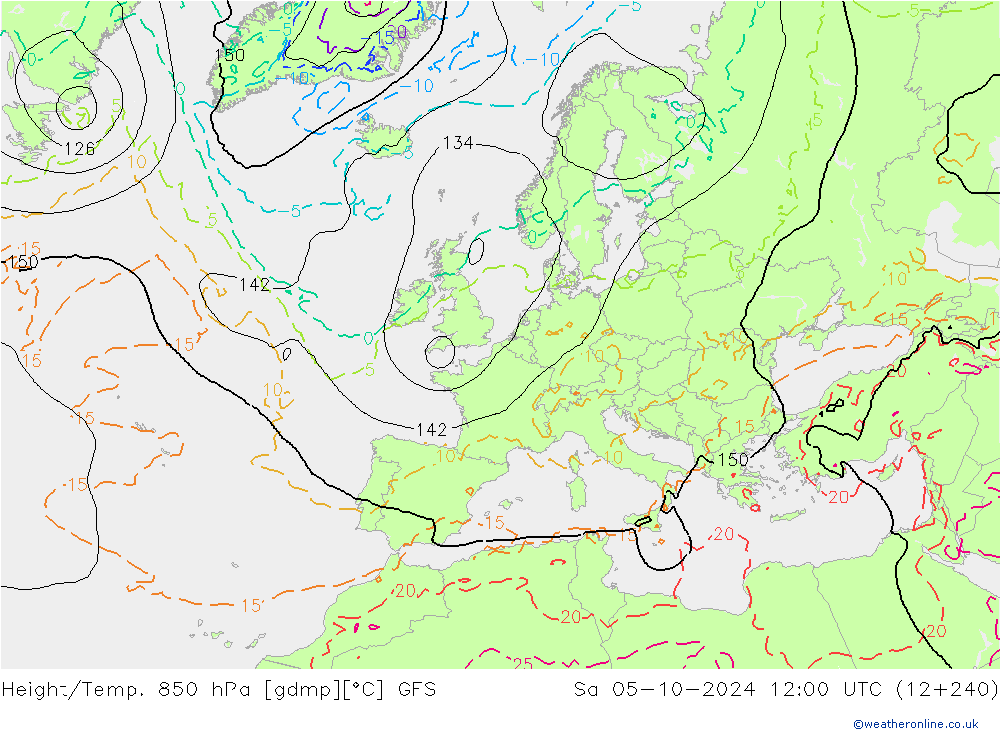 Hoogte/Temp. 850 hPa GFS za 05.10.2024 12 UTC