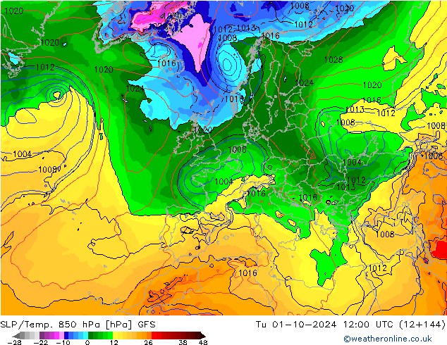 SLP/Temp. 850 hPa GFS di 01.10.2024 12 UTC