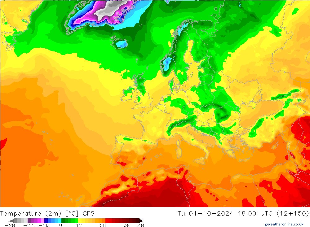 Temperatura (2m) GFS mar 01.10.2024 18 UTC