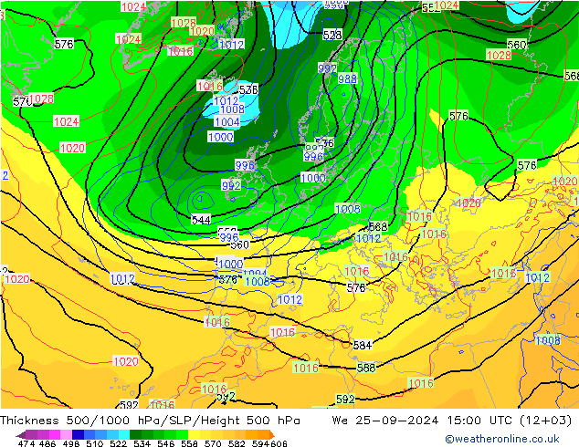 Dikte 500-1000hPa GFS wo 25.09.2024 15 UTC