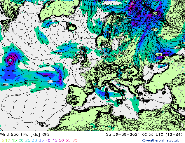 Wind 850 hPa GFS So 29.09.2024 00 UTC