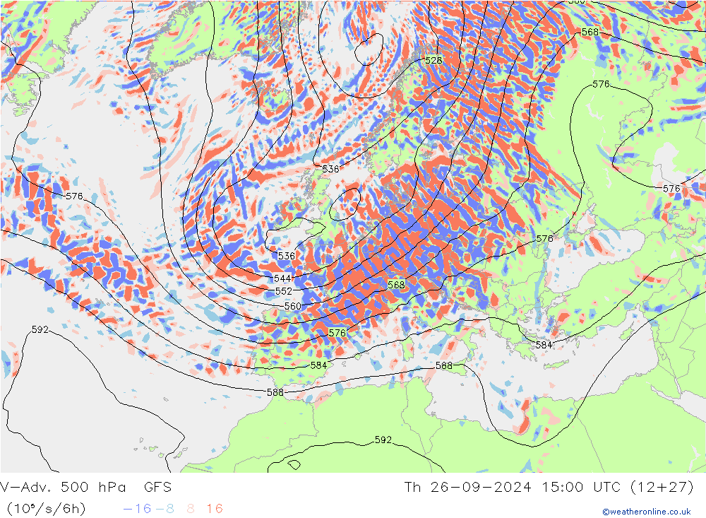 V-Adv. 500 hPa GFS jue 26.09.2024 15 UTC