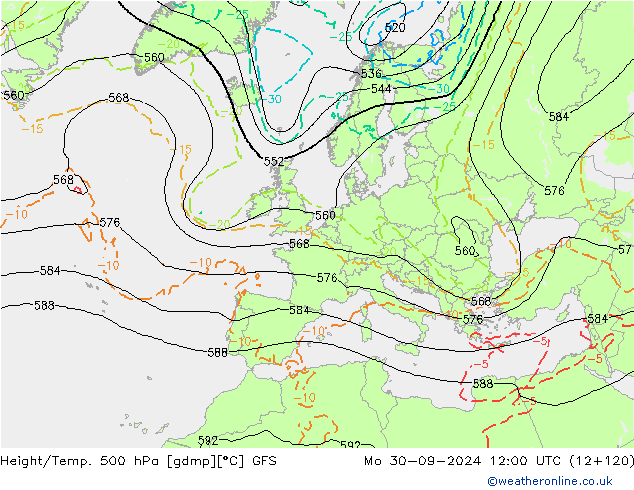 Z500/Yağmur (+YB)/Z850 GFS Pzt 30.09.2024 12 UTC