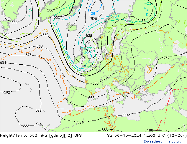 Height/Temp. 500 hPa GFS So 06.10.2024 12 UTC