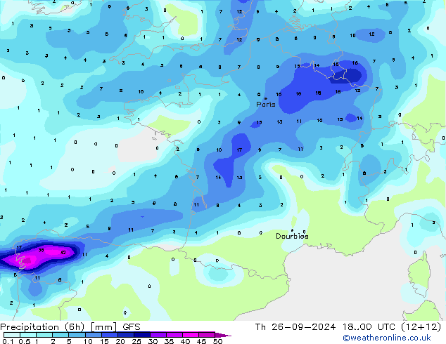 Precipitação (6h) GFS Qui 26.09.2024 00 UTC