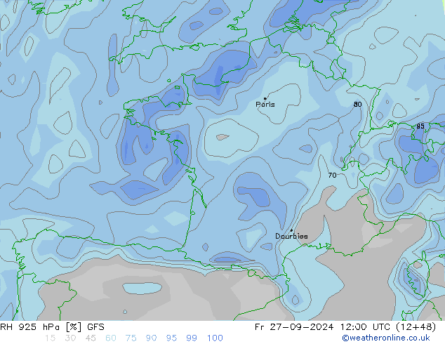 RH 925 hPa GFS Fr 27.09.2024 12 UTC