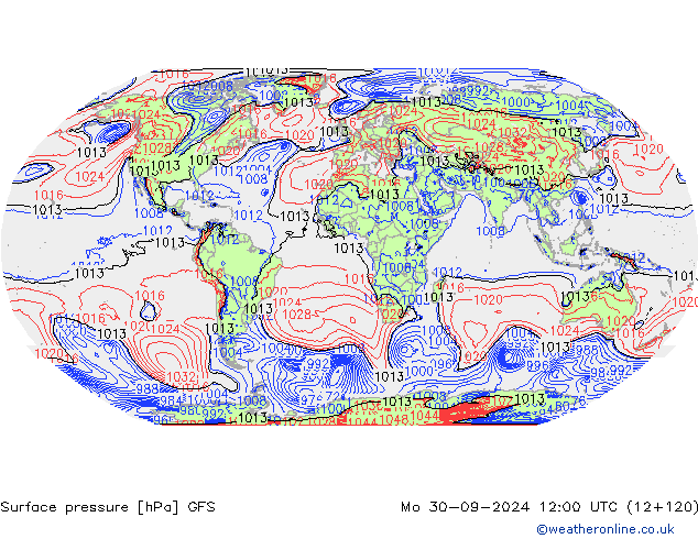 pression de l'air GFS lun 30.09.2024 12 UTC