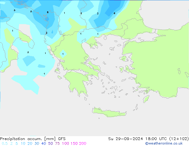 Precipitación acum. GFS dom 29.09.2024 18 UTC