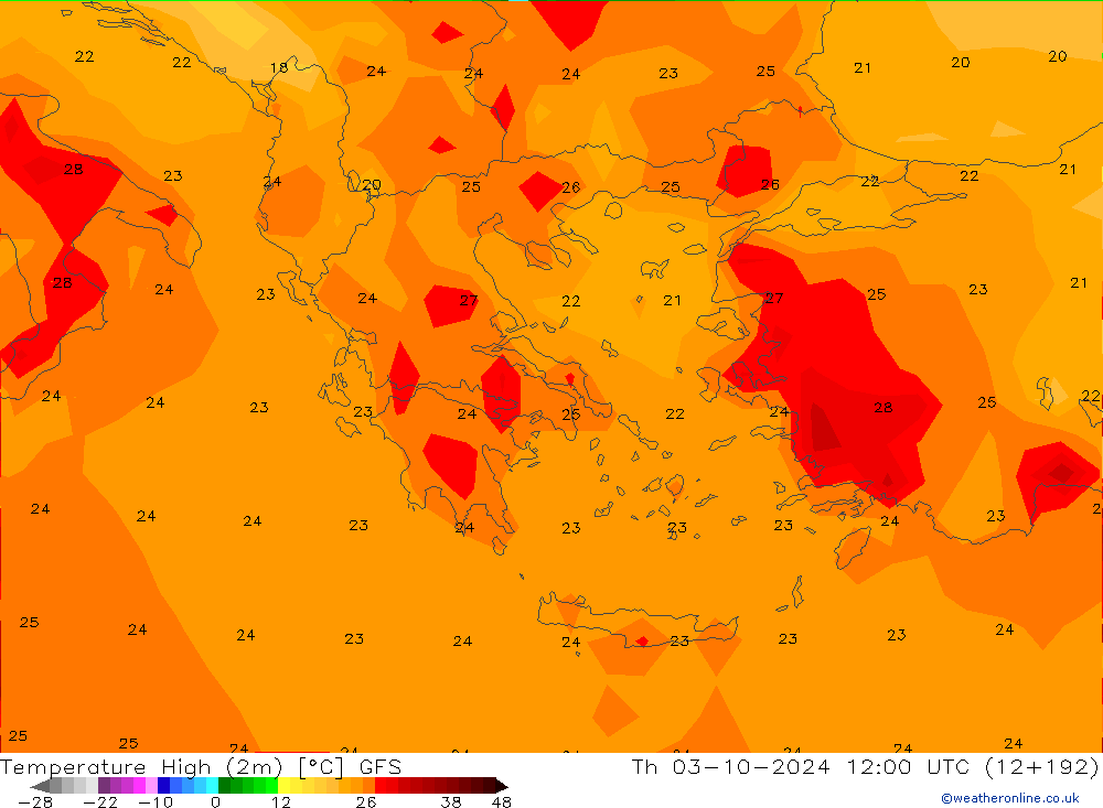 Max. Temperatura (2m) GFS czw. 03.10.2024 12 UTC