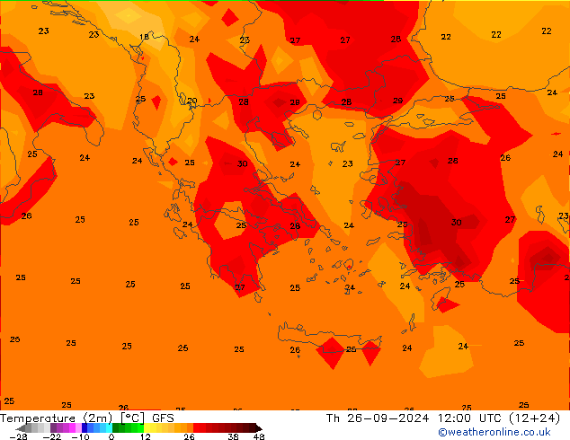 Sıcaklık Haritası (2m) GFS Per 26.09.2024 12 UTC