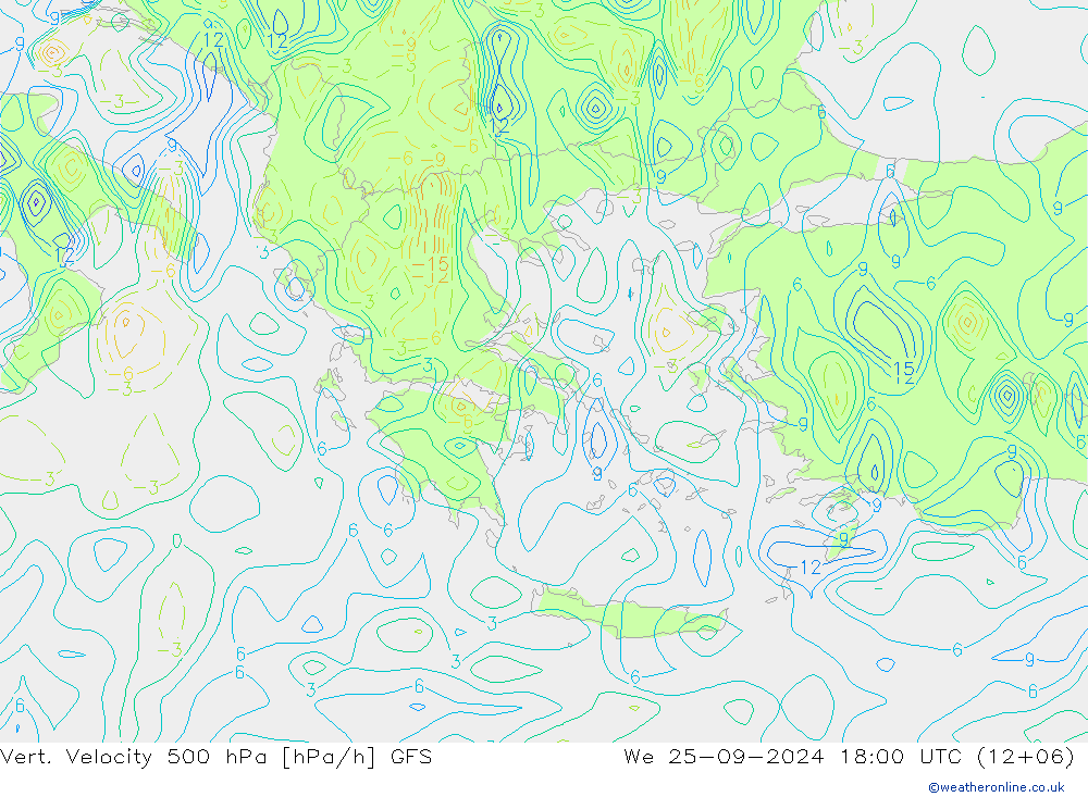 Vert. Velocity 500 hPa GFS mer 25.09.2024 18 UTC