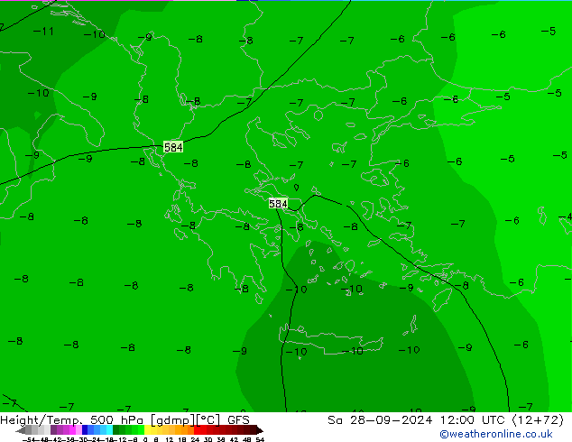 Height/Temp. 500 hPa GFS  28.09.2024 12 UTC