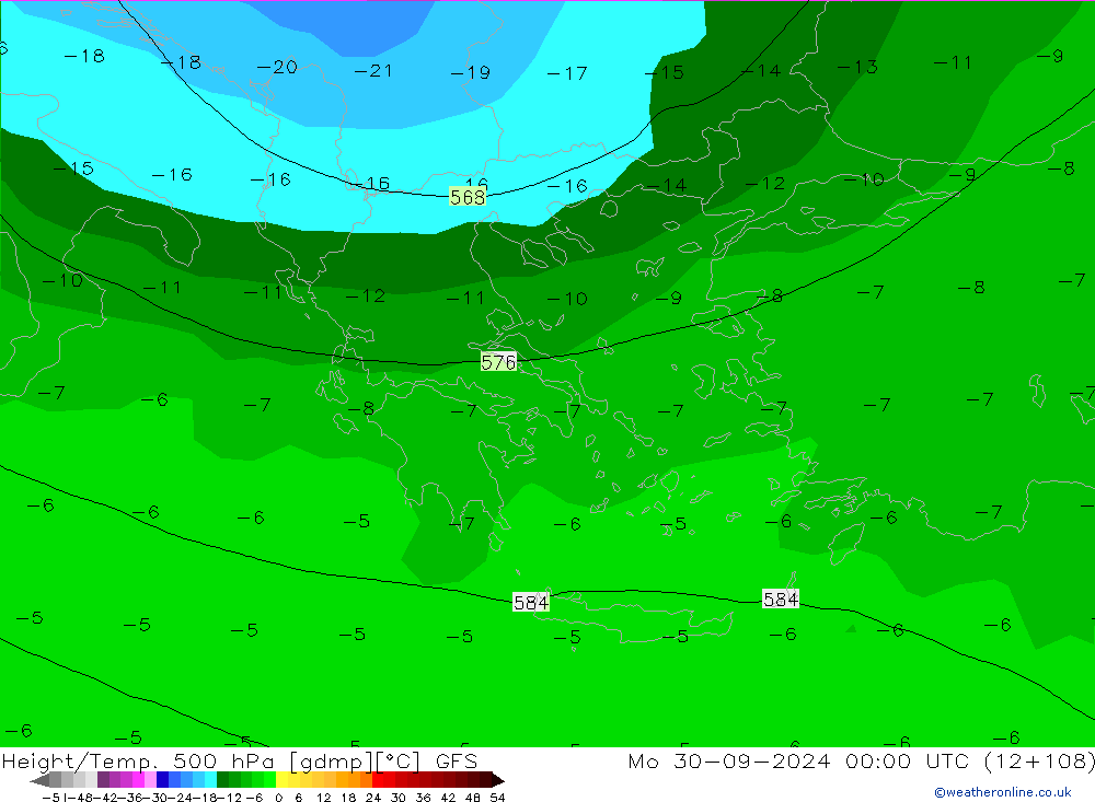 Z500/Rain (+SLP)/Z850 GFS lun 30.09.2024 00 UTC