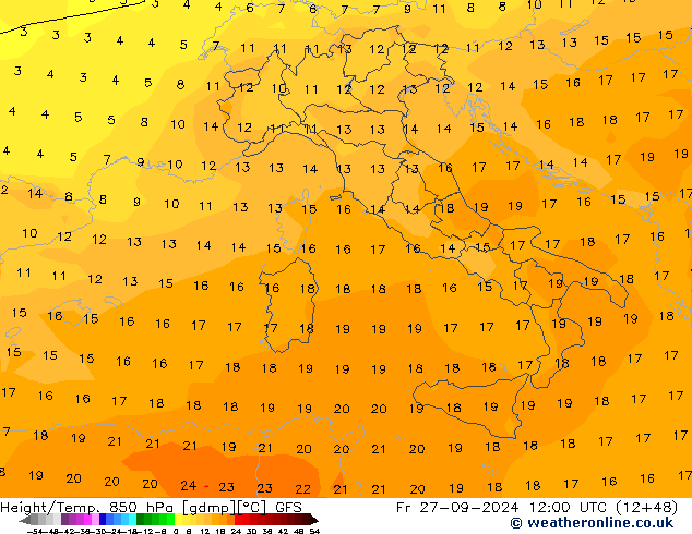 Height/Temp. 850 hPa GFS  27.09.2024 12 UTC