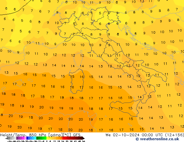 Height/Temp. 850 hPa GFS We 02.10.2024 00 UTC