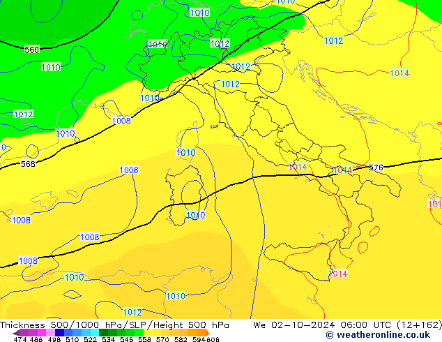 500-1000 hPa Kalınlığı GFS Çar 02.10.2024 06 UTC