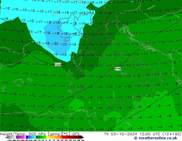 Z500/Rain (+SLP)/Z850 GFS Th 03.10.2024 12 UTC