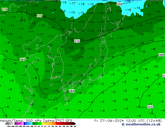 Z500/Rain (+SLP)/Z850 GFS Fr 27.09.2024 12 UTC