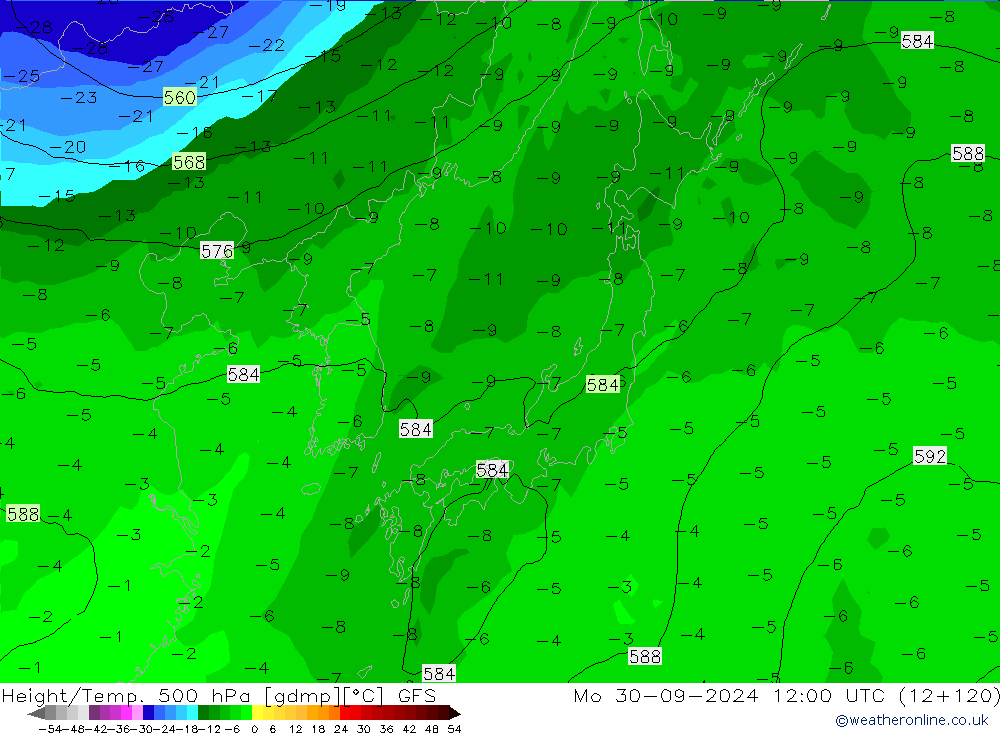 Z500/Regen(+SLP)/Z850 GFS ma 30.09.2024 12 UTC