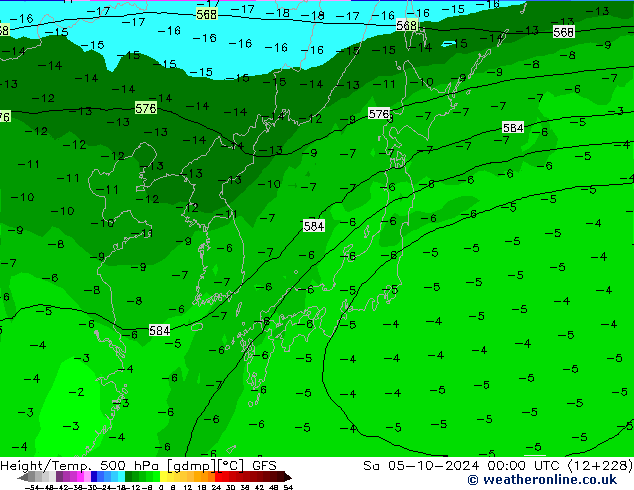 Z500/Rain (+SLP)/Z850 GFS Sáb 05.10.2024 00 UTC