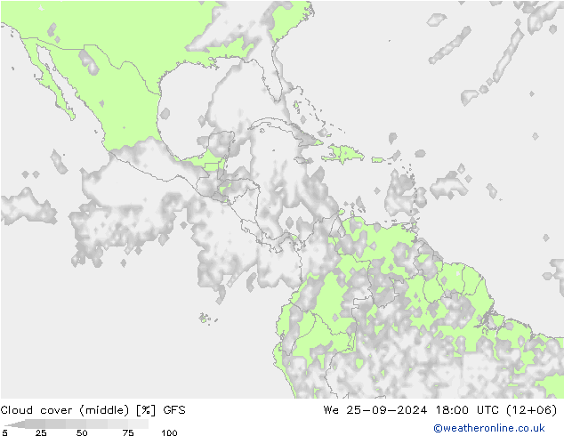 Bewolking (Hoog,Middelb.,Laag) GFS wo 25.09.2024 18 UTC