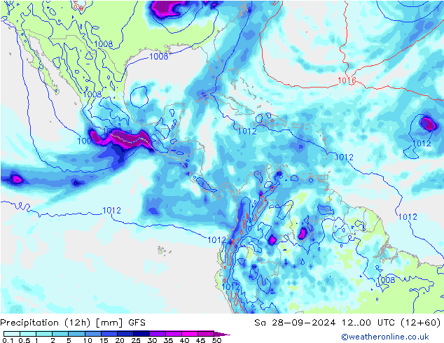 Precipitation (12h) GFS Sa 28.09.2024 00 UTC