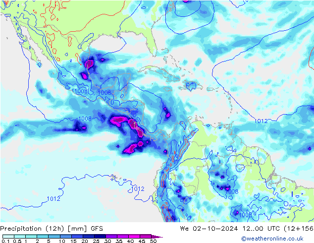 Precipitación (12h) GFS mié 02.10.2024 00 UTC