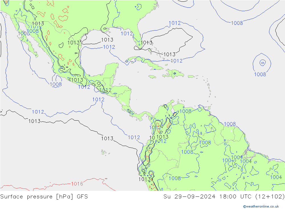 pressão do solo GFS Dom 29.09.2024 18 UTC