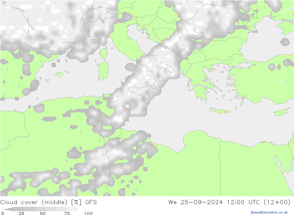 Cloud cover (middle) GFS We 25.09.2024 12 UTC