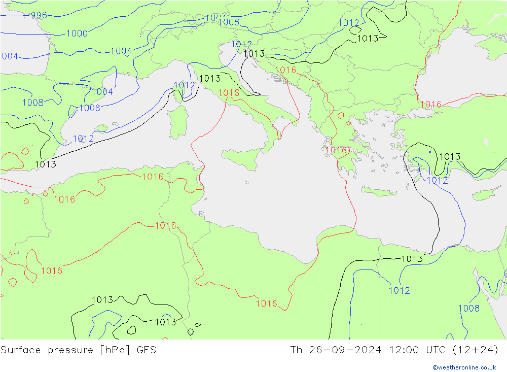 Atmosférický tlak GFS Čt 26.09.2024 12 UTC