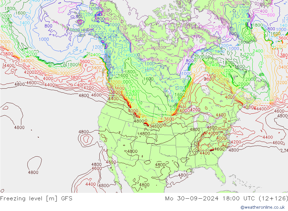 Freezing level GFS lun 30.09.2024 18 UTC