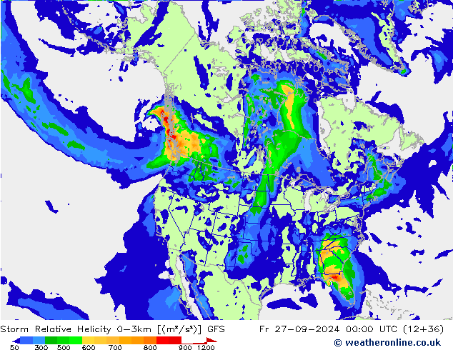 Storm Relative Helicity GFS vie 27.09.2024 00 UTC