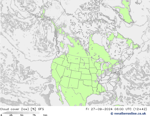 Nuages (bas) GFS ven 27.09.2024 06 UTC