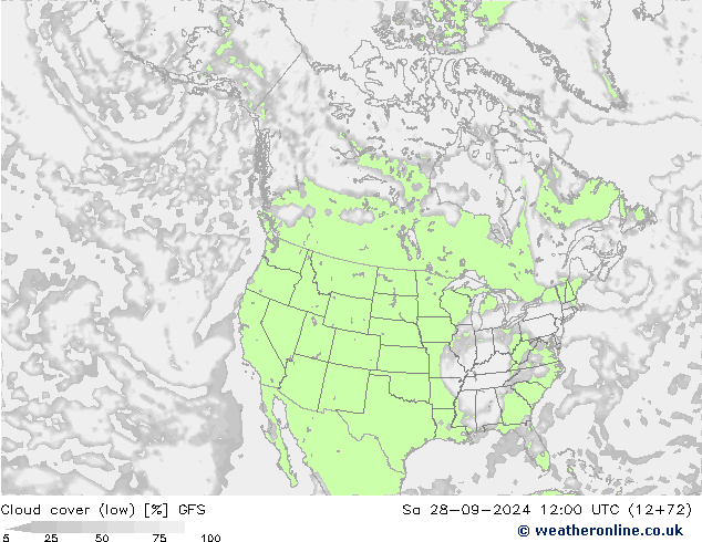 Bewolking (Laag) GFS za 28.09.2024 12 UTC