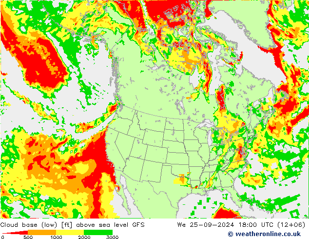 Cloud base (low) GFS ср 25.09.2024 18 UTC