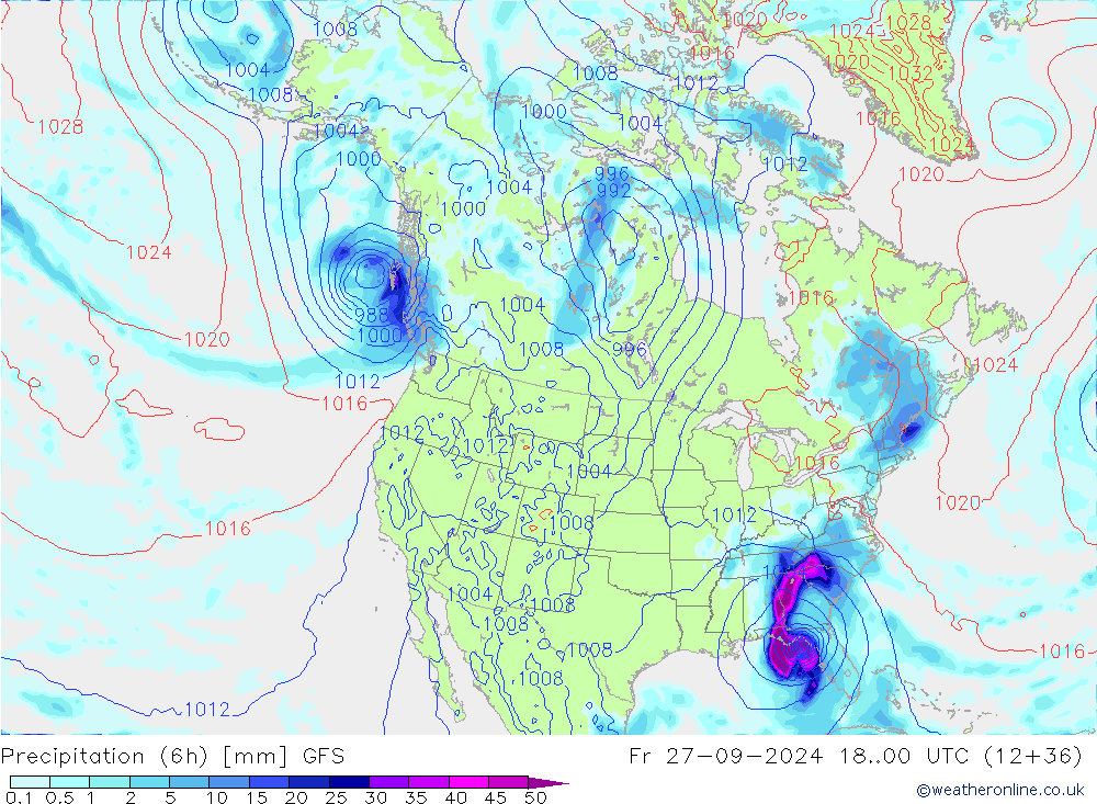 Z500/Rain (+SLP)/Z850 GFS  27.09.2024 00 UTC