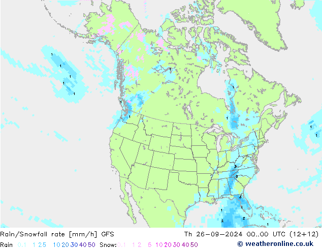 Rain/Snowfall rate GFS gio 26.09.2024 00 UTC