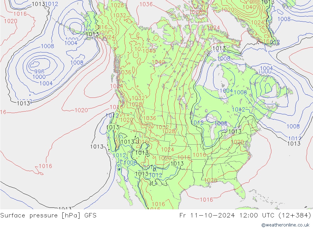 Pressione al suolo GFS ven 11.10.2024 12 UTC