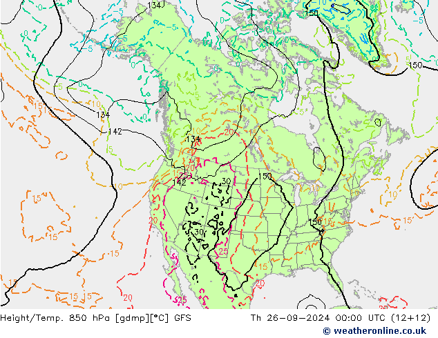 Z500/Rain (+SLP)/Z850 GFS Čt 26.09.2024 00 UTC