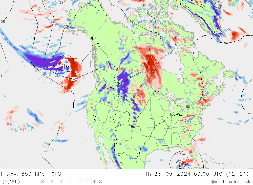 T-Adv. 850 hPa GFS Th 26.09.2024 09 UTC