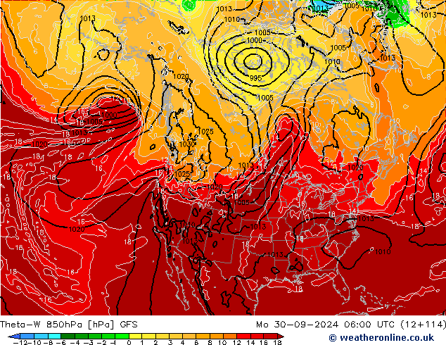 Theta-W 850hPa GFS lun 30.09.2024 06 UTC