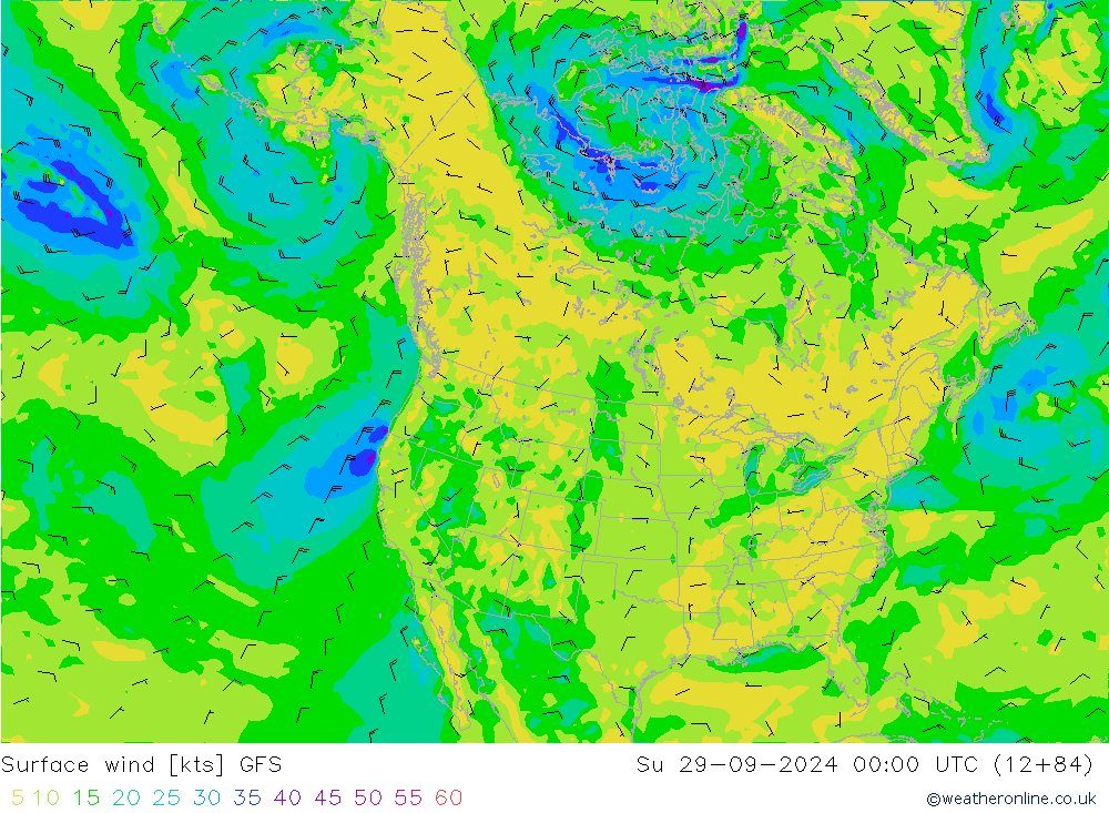 Viento 10 m GFS dom 29.09.2024 00 UTC